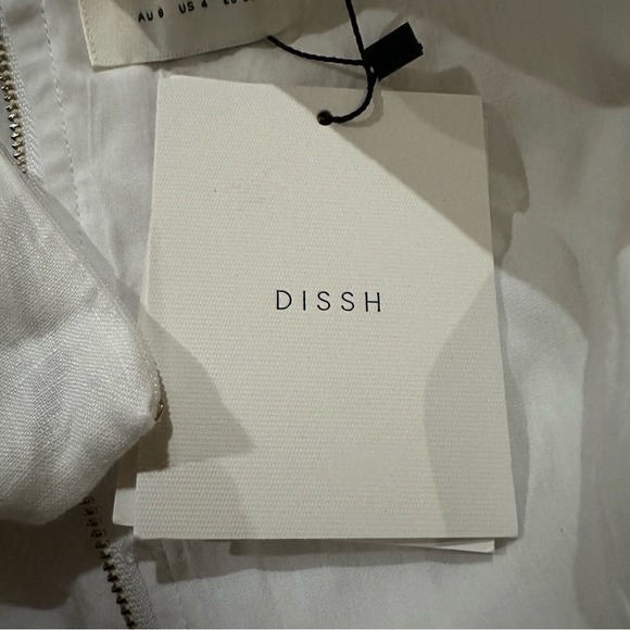 DISSH Tina White Linen Twist Mini Dress Size 4 Cutout Long Sleeve V-Neck - Picture 13 of 15